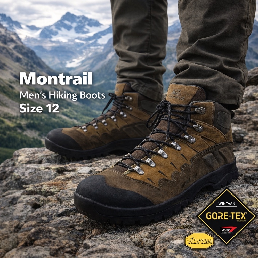 Montrail Men’s Hiking Boots Size 12 Vibram Sole Brown Suede Trail Outdoor rugged
